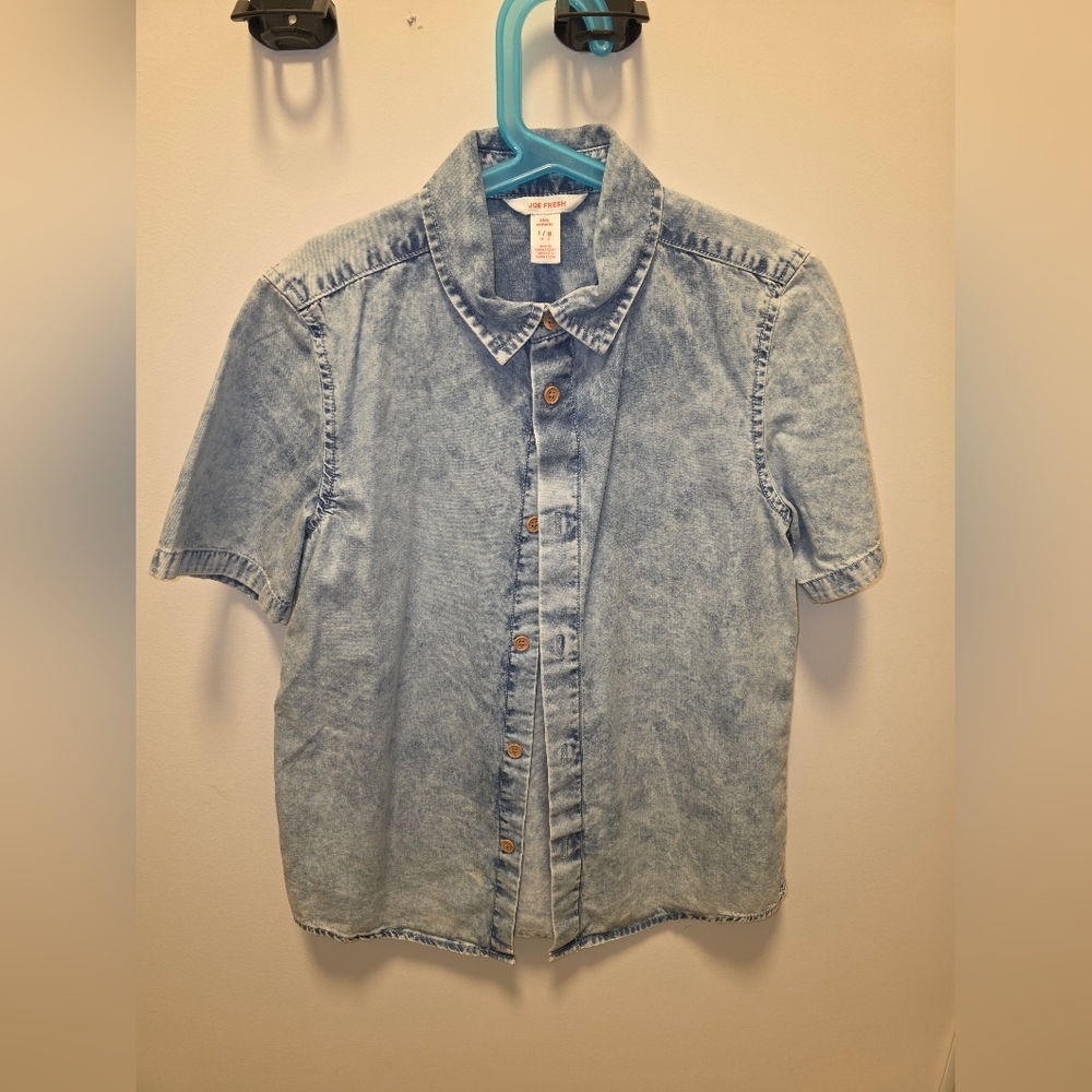 Joe Fresh Washed Denim Button Down Shirt L 10-12 Overshirt
